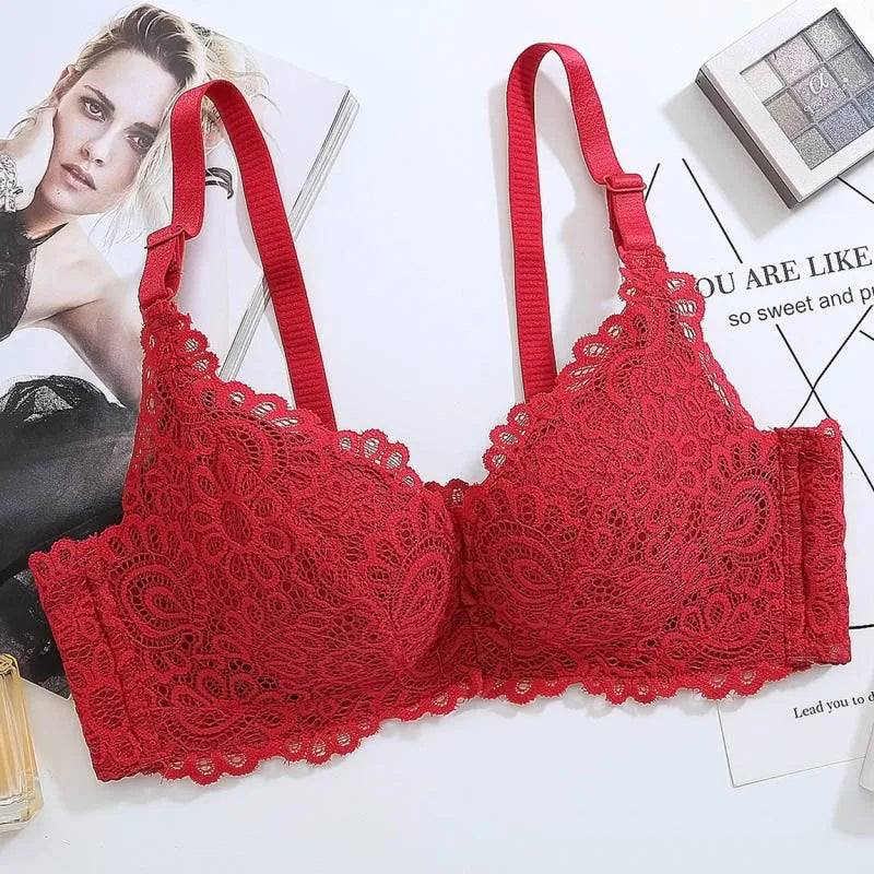 No. 3 Lingerie Bra, Deep Plunge, French Lace Cups, Push-Up, Front Closure