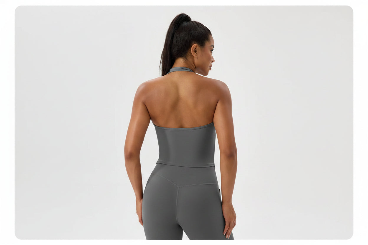 No. 5 Tank Top, Halter Top Cut, V Neck, Front Wrap, Waist Length
