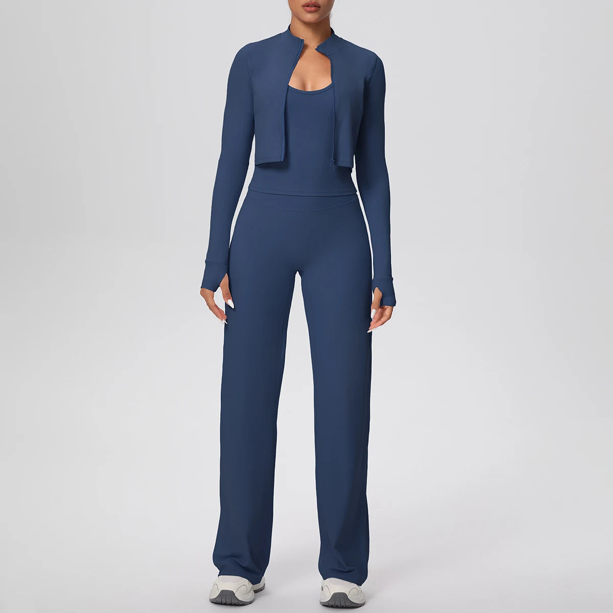 No. 1 Matching Set, 3 PC Full Zip Jacket, Halter Tank, and Wide Leg Pant