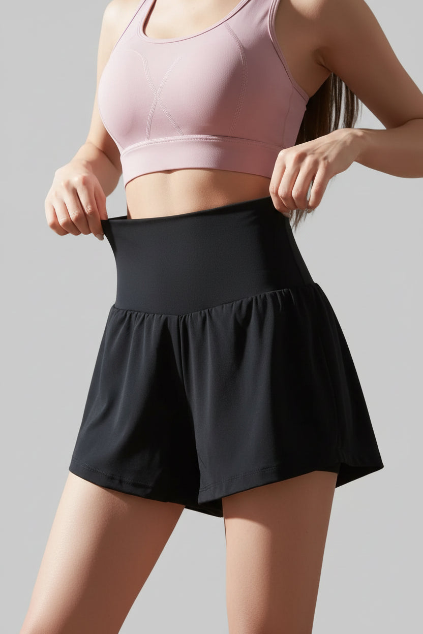 No. 4 Shorts, Extra Wide, Fold Over Comfort Waist Band, Layered Under Short With Pocket