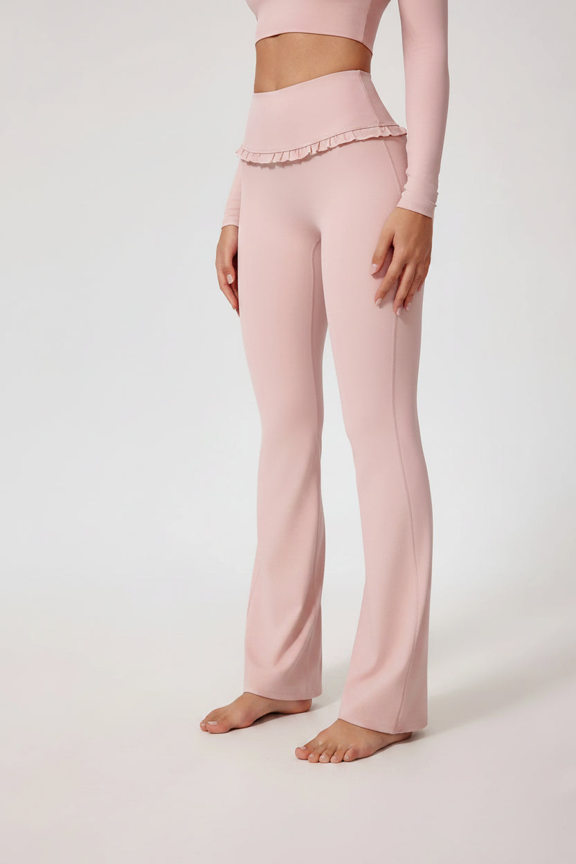 No. 8 Matching Set, Coquette, Ruffle Detailing Along Neckline And Waist, Long Sleeve, Crop Top, Square Neck