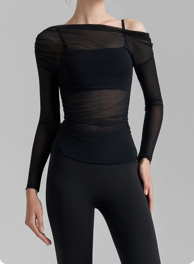 No. 3 Loungewear Top, Asymmetrical, Off the Shoulder, Intentionally Sheer