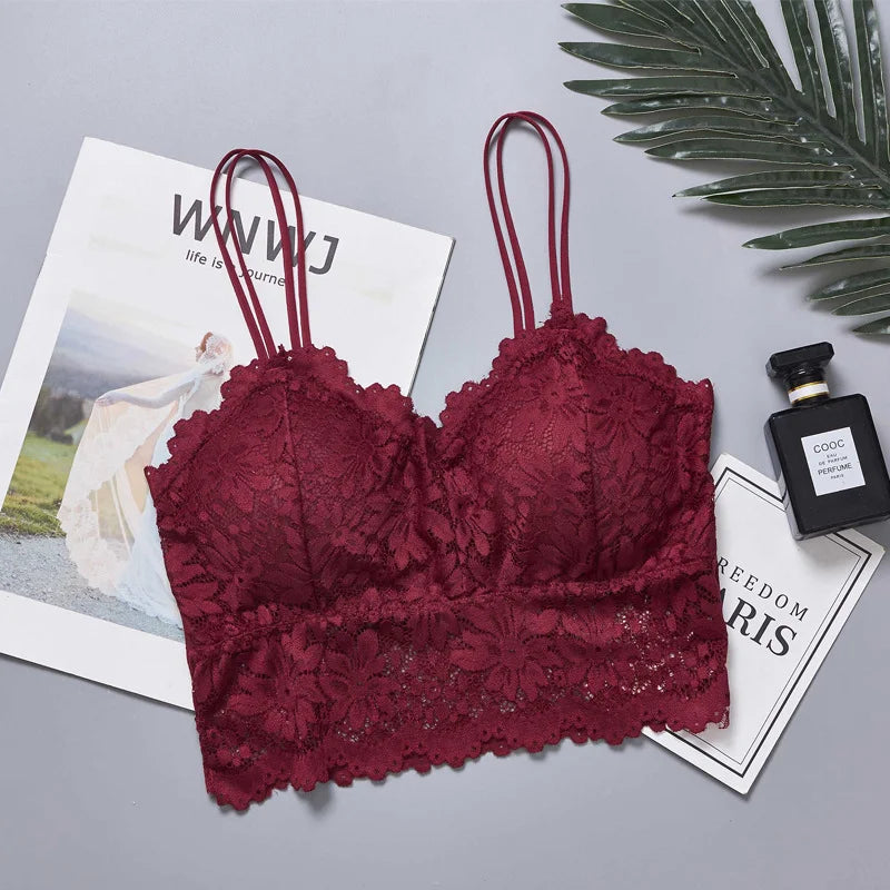 No. 1 Lingerie Bra, French Lace Camisole, Scalloped Detailing, Sweetheart Neckline, Cropped Length