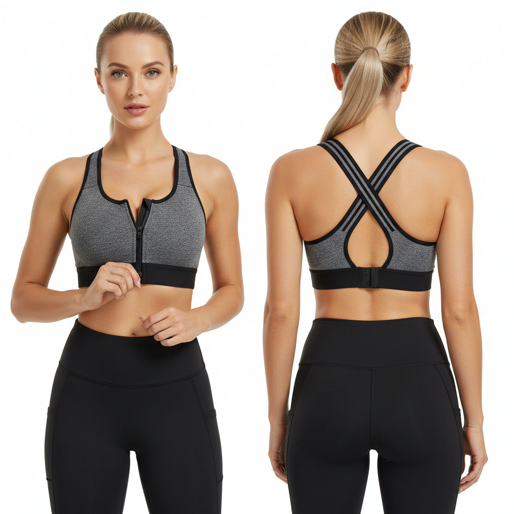 No. 8 Sports Bra, Front Zipper, Shockproof, Adjustable, High Impact Strap, Extended Sizes Available