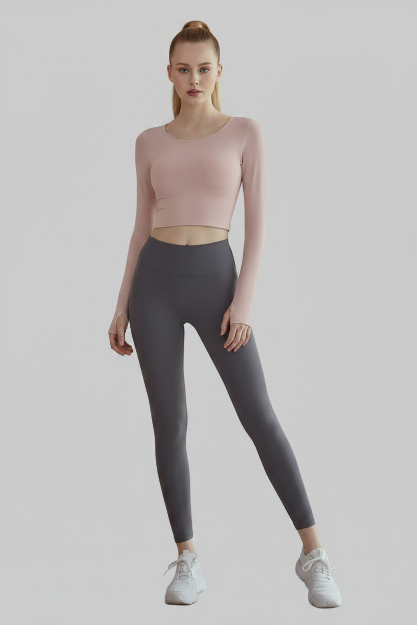 No. 8 Long Sleeve Shirt, Ballet, Criss Cross Back, Built in Padding, Sits High on Waist