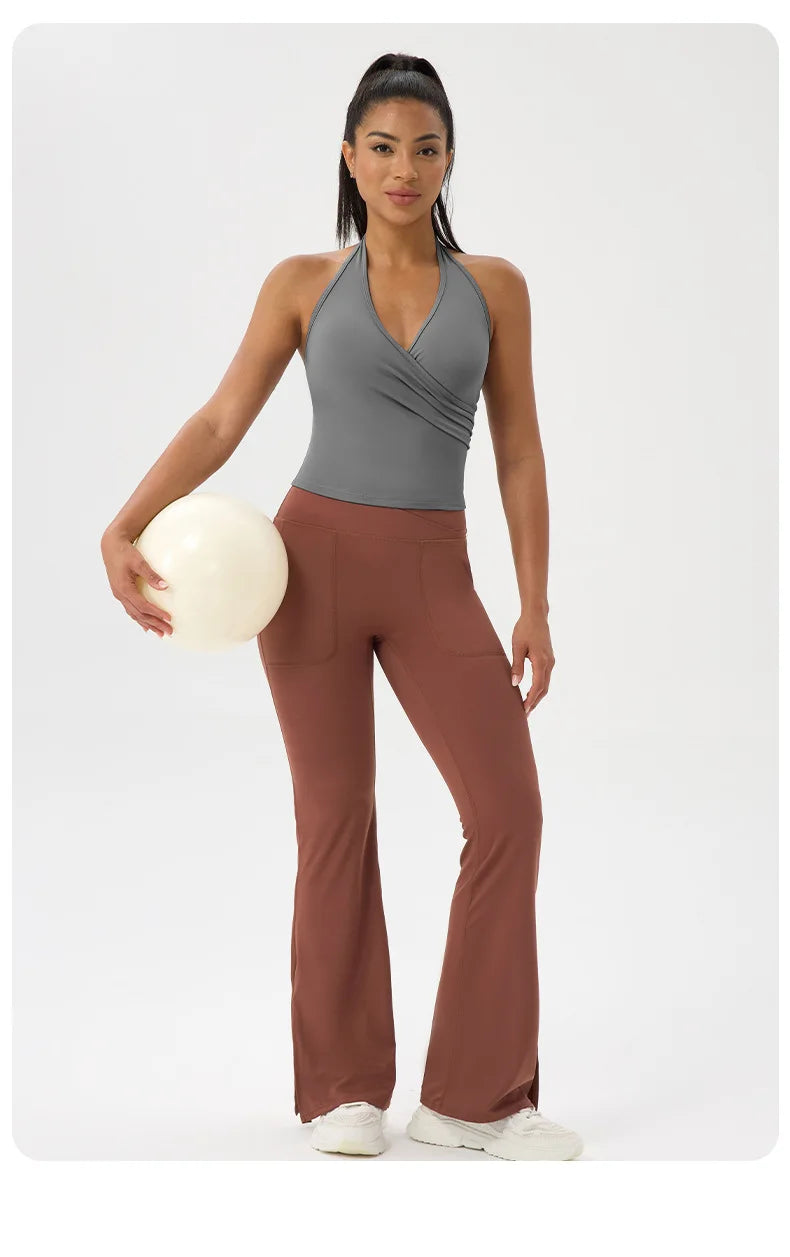 No. 5 Tank Top, Halter Cut, V Neck, Front Wrap, Waist Length