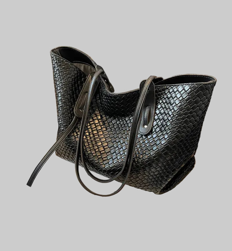 No. 5 Tote, Knitted Tote Bag, Woven, Slouchy, Oversized, Faux Leather,