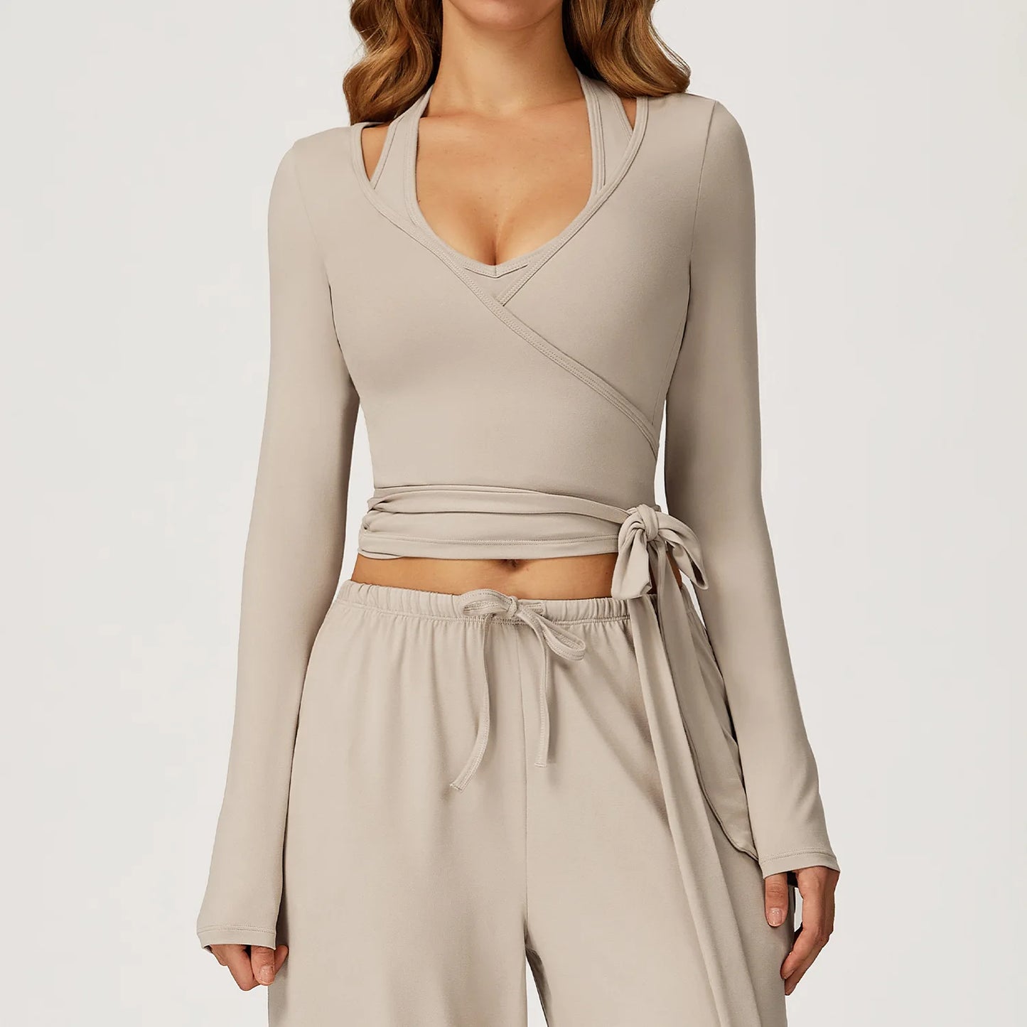 No. 4 Loungewear Top, Long Sleeve, Wrap Closure, Yoga/Pilates Cover