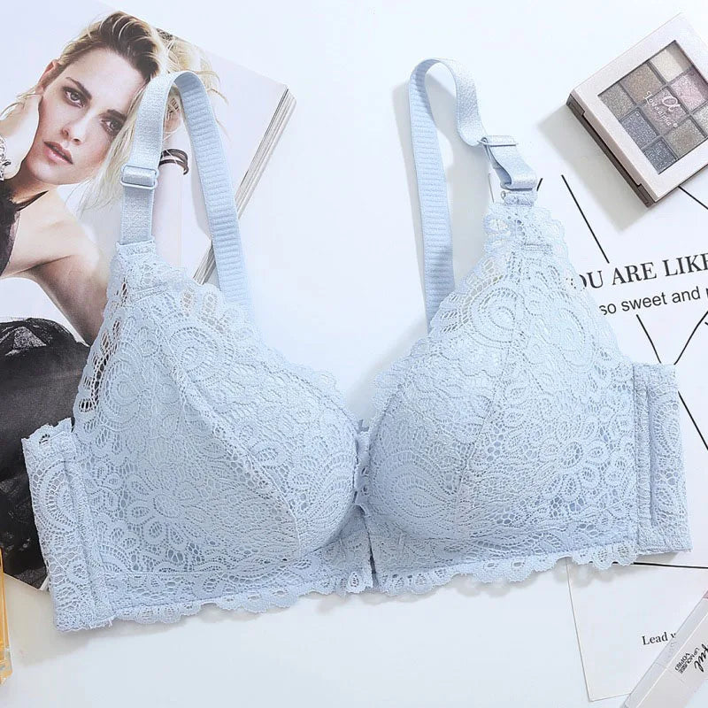 No. 3 Lingerie Bra, Deep Plunge, French Lace Cups, Push-Up, Front Closure