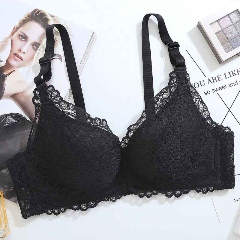 No. 3 Lingerie Bra, Deep Plunge, French Lace Cups, Push-Up, Front Closure