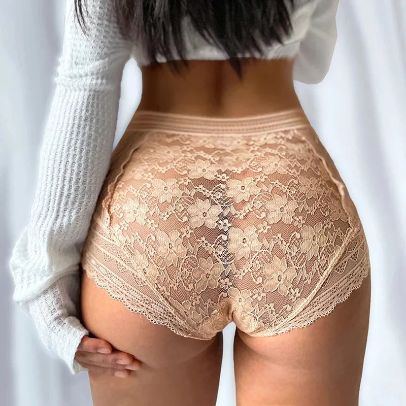 No. 6 Lingerie Panty, French Lace, Sheer, Full Coverage, High-Waist, Brief