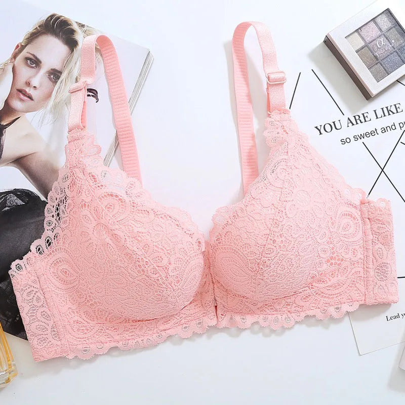 No. 3 Lingerie Bra, Deep Plunge, French Lace Cups, Push-Up, Front Closure