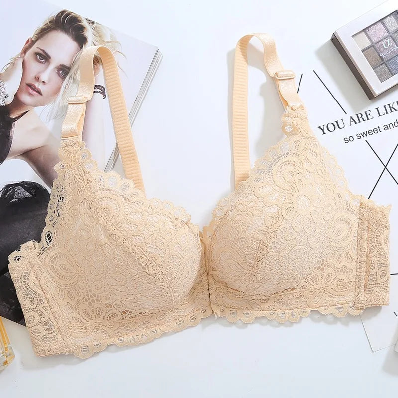 No. 3 Lingerie Bra, Deep Plunge, French Lace Cups, Push-Up, Front Closure