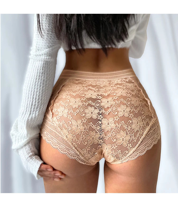 No. 6 Lingerie Panty, French Lace, Sheer, Full Coverage, High-Waist, Brief
