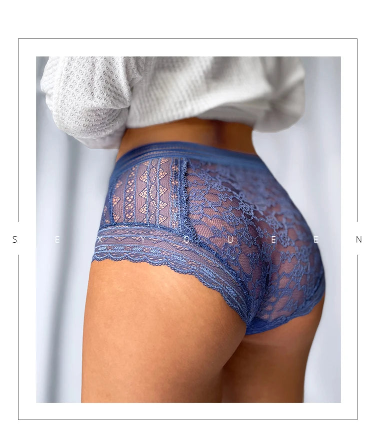 No. 6 Lingerie Panty, French Lace, Sheer, Full Coverage, High-Waist, Brief