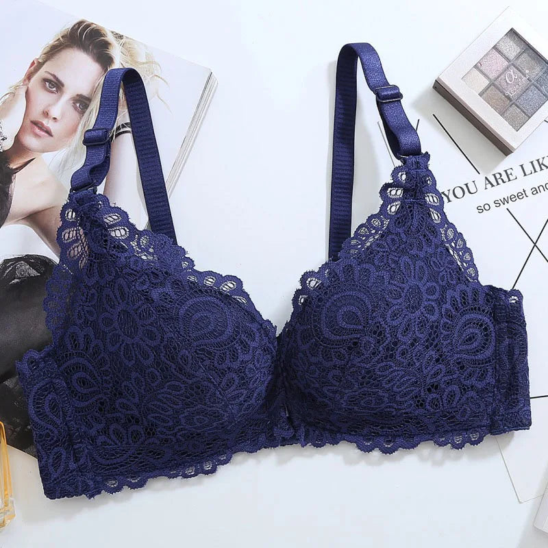 No. 3 Lingerie Bra, Deep Plunge, French Lace Cups, Push-Up, Front Closure