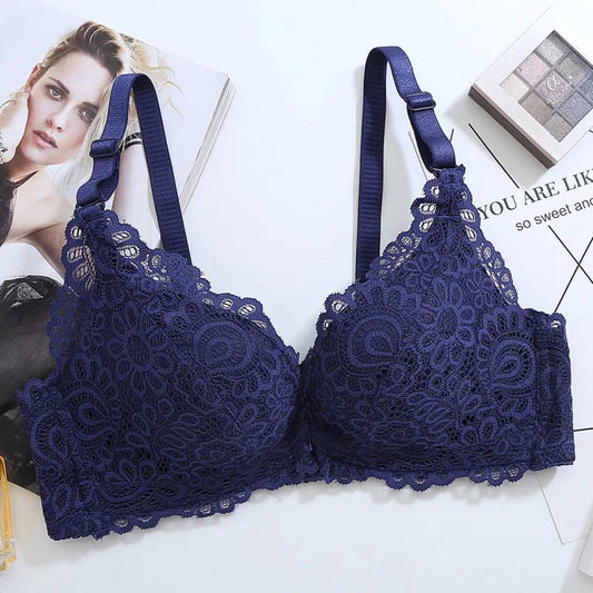 No. 3 Lingerie Bra, Deep Plunge, French Lace Cups, Push-Up, Front Closure
