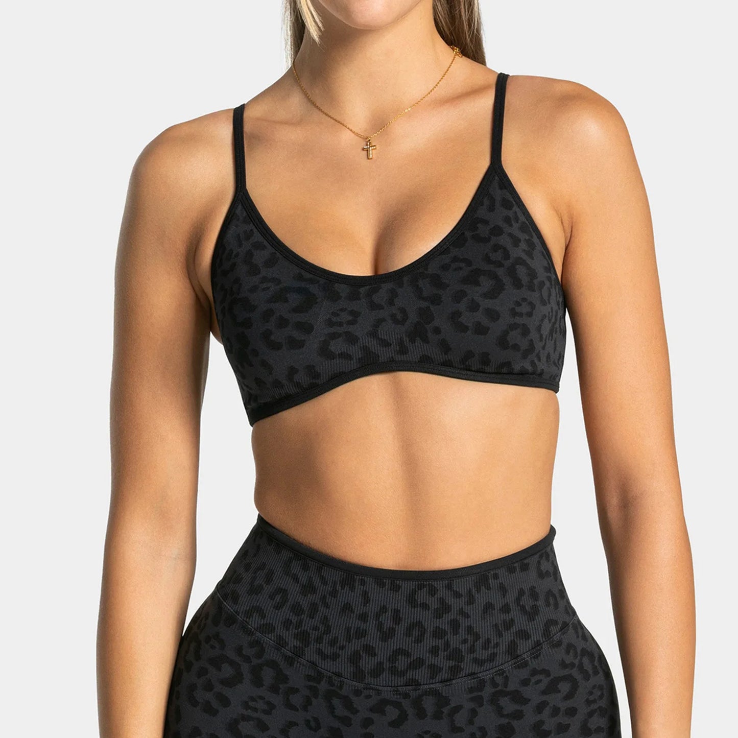 No. 1 Matching Set, Desert Leopard Performance 2 PC Set Scoop Neck Bralette, Premium Micro Ribbed, Seamless Legging