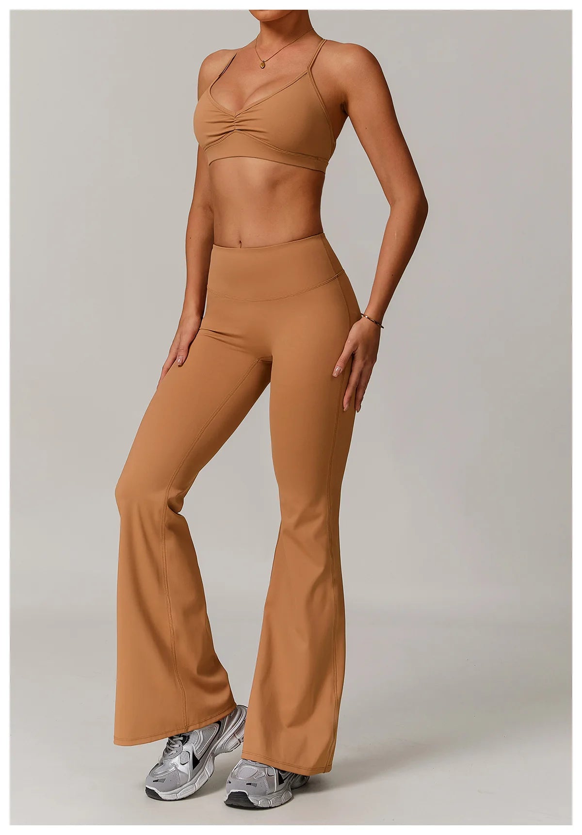 No. 2 Sports Bra, Plunging Neckline, Ruching Detailing, Halter Top, Open Back Design