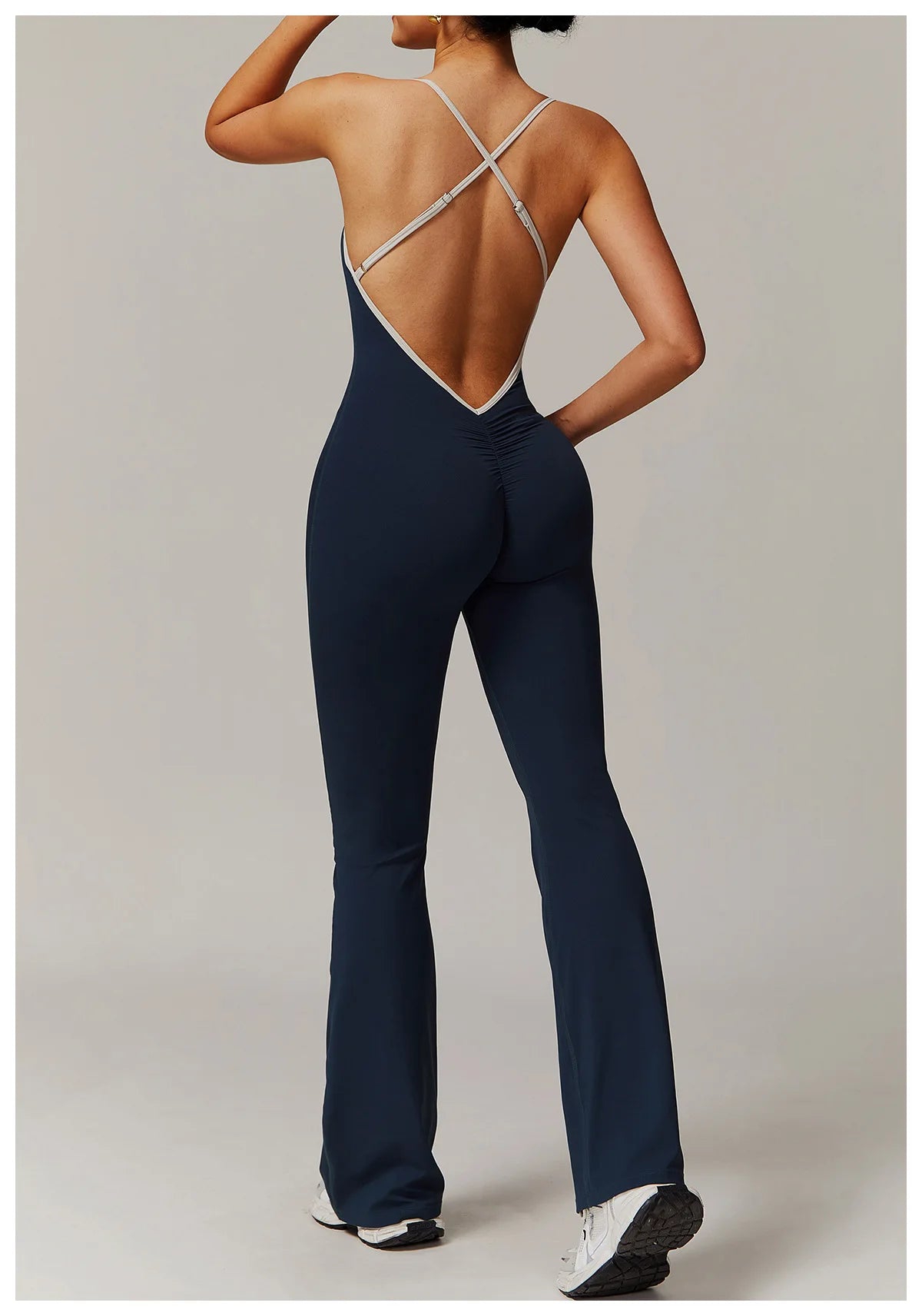 No. 5 Bodysuit, V-Back With Cross Back Straps, Flare Pant, Spaghetti Strap, Scoop Neck