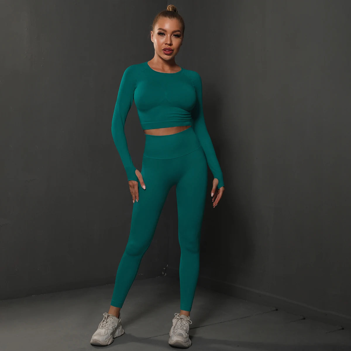 No. 4 Matching Set, Long Sleeve, Compressive, Cropped Training Shirt With Lifting Legging