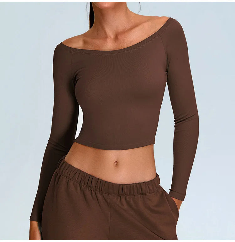 No. 2 Long Sleeve Shirt, Bare Shoulder, Boat Neckline, 4 Way Stretch, Soft Essential