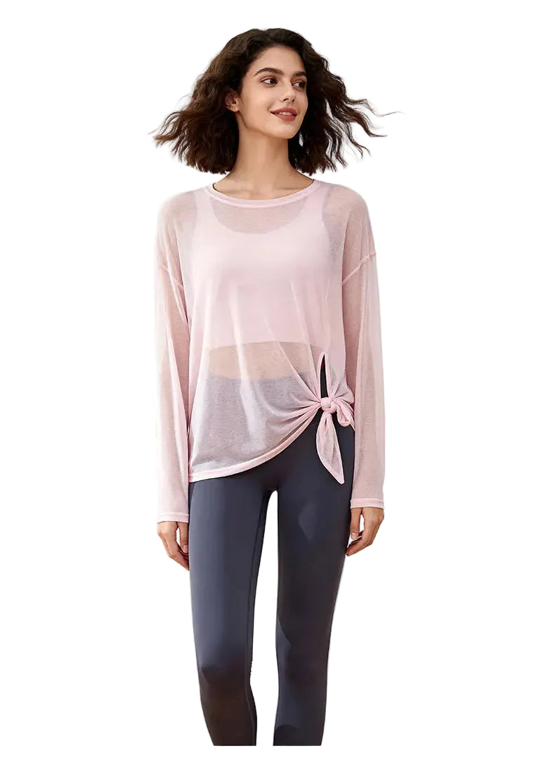 No. 8 Loungewear Top, Intentionally Semi Sheer, Oversized, Long Sleeve, Convertible Tie Hem