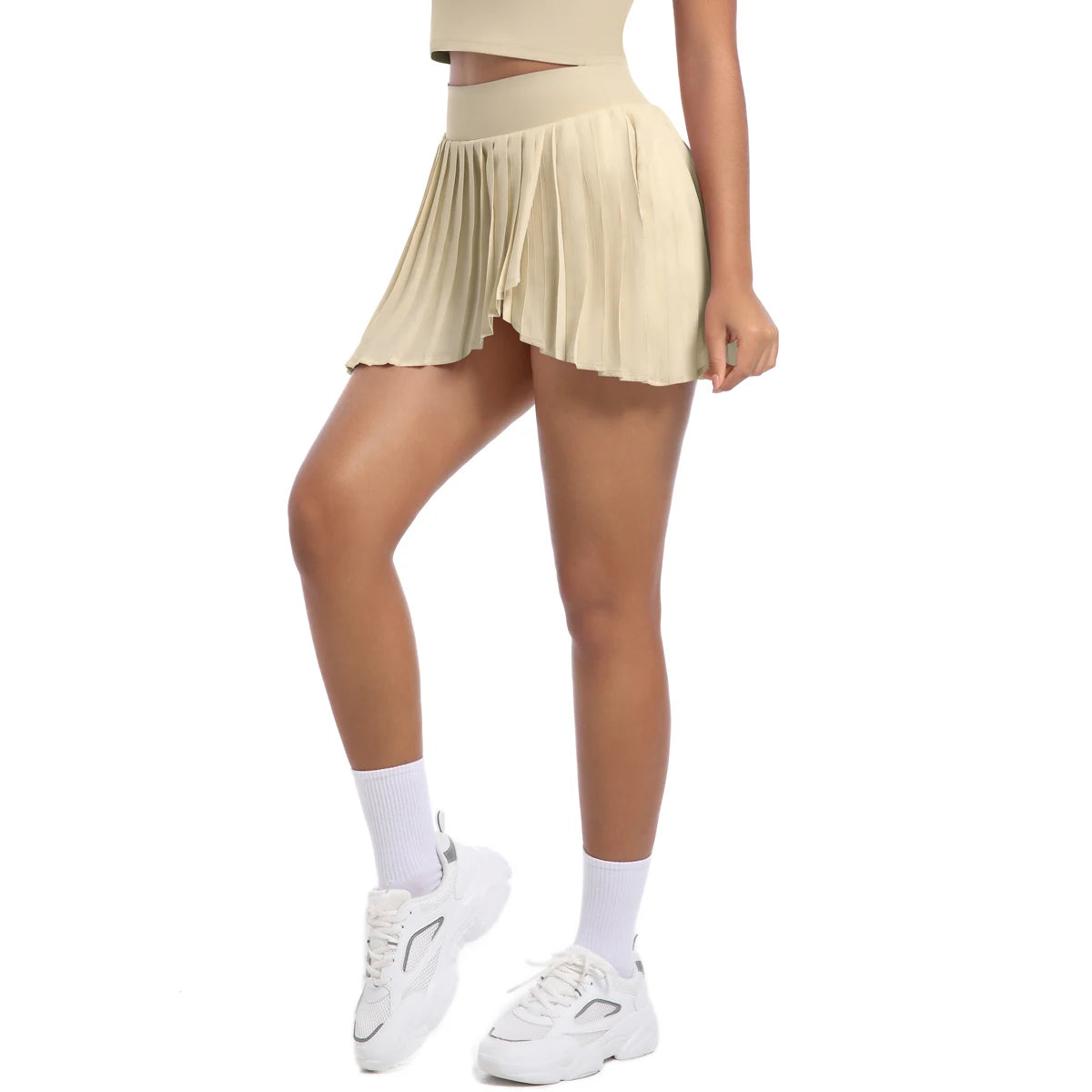 No. 8 Tennis Skirt, Double Layer, Asymmetrical, Pleated, Casual, High Waisted, Under Short