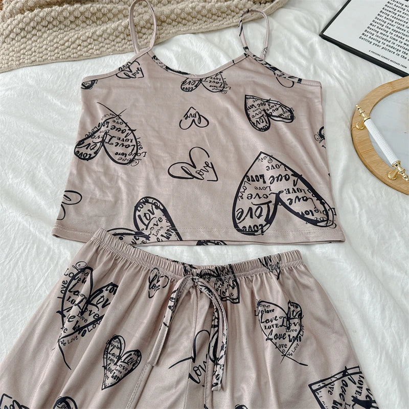 No. 3 Sleepwear Set, 2PC, Coquette Summer Print Sets, 4 Way Stretch Tank Top, Matching Short