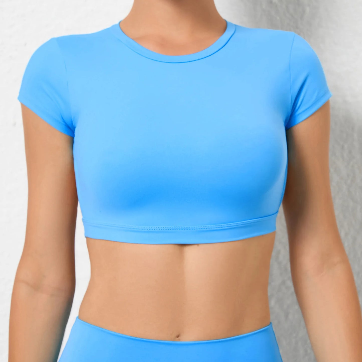 No. 5 Sports Bra, Backless Crop Top, Cupped Sleeves, Open Back, Faux Shirt