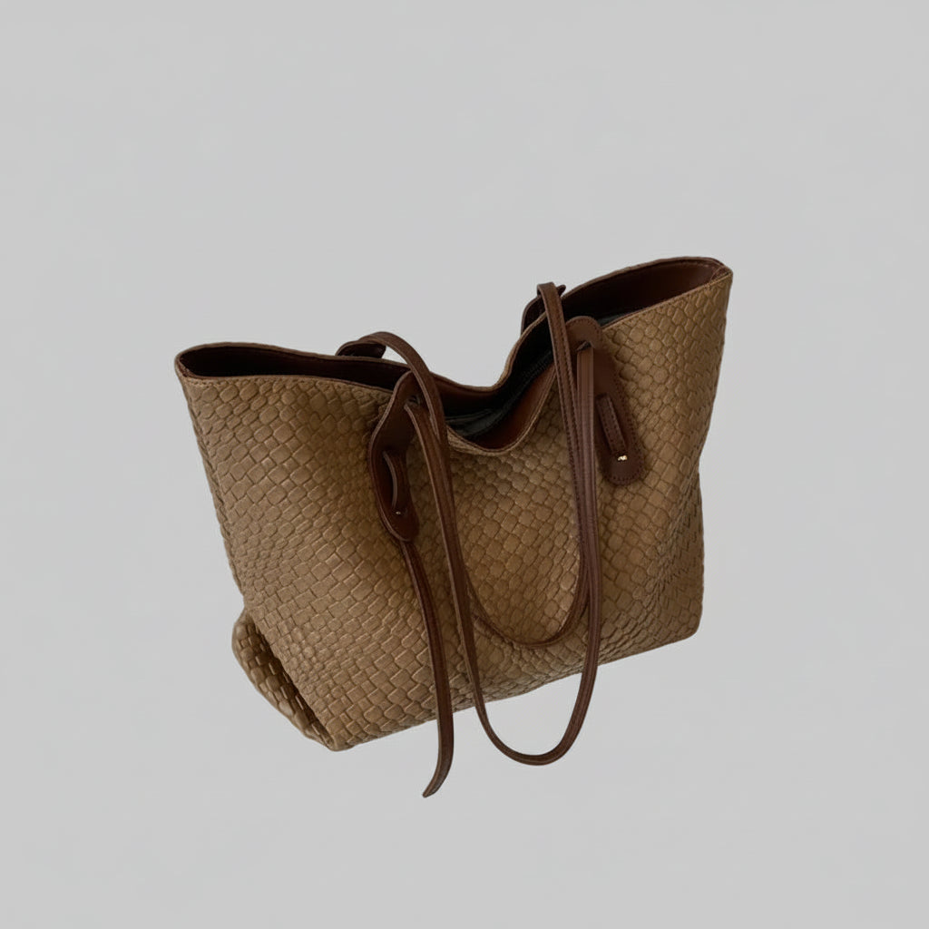 No. 5 Tote, Knitted Tote Bag, Woven, Slouchy, Oversized, Faux Leather,