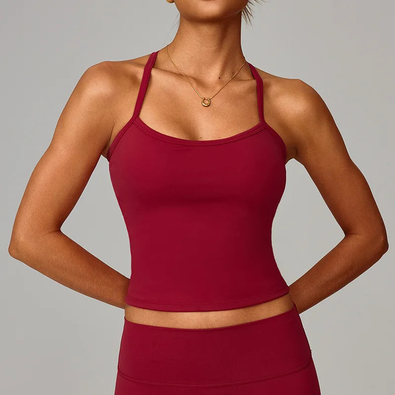 No. 7 Tank Top, Halter Cut, Thin Strap Racerback, Butter Feel, Seamless, Waist Length