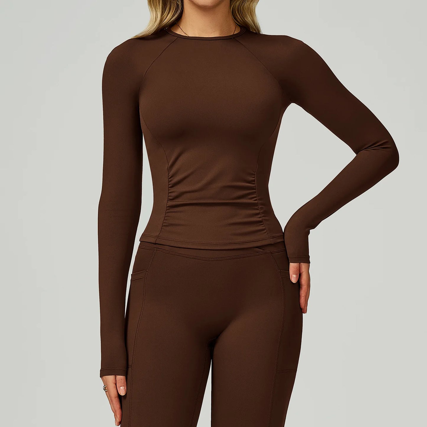 No. 6 Long Sleeve Shirt, Yummy Tummy Ruching, Athletic, Compressive, Dry Fit, Full Coverage