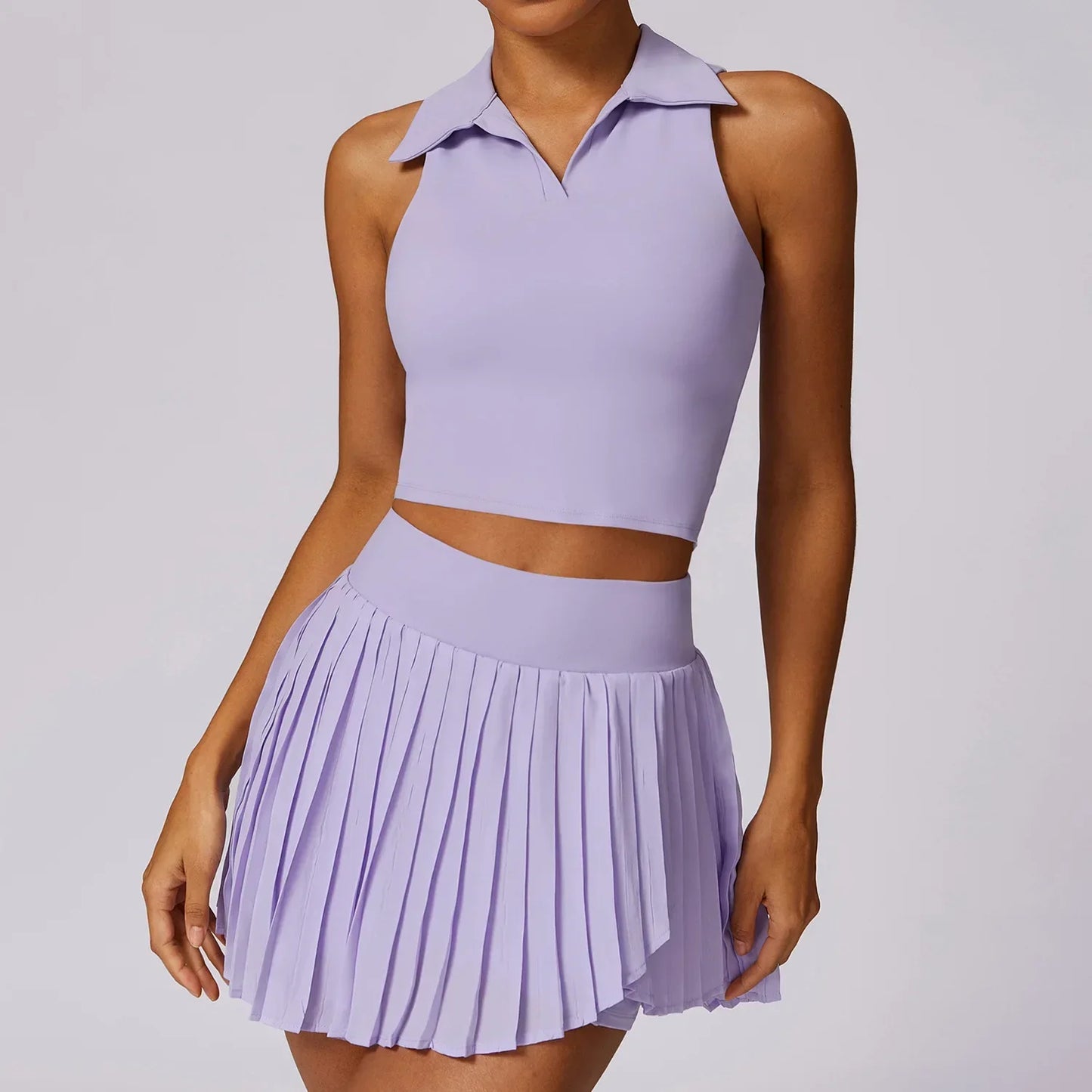No. 7 Matching Set, Tennis Pleated Skirt With Under Shorts And Pocket, Sleeveless Collar Shirt