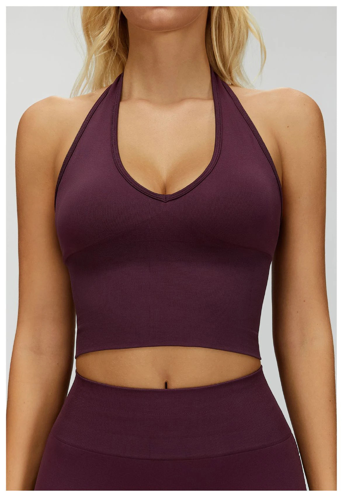 No. 4 Sports Bra, Plunge V Neckline, Halter Top, Full Coverage, Butter, Smoothing