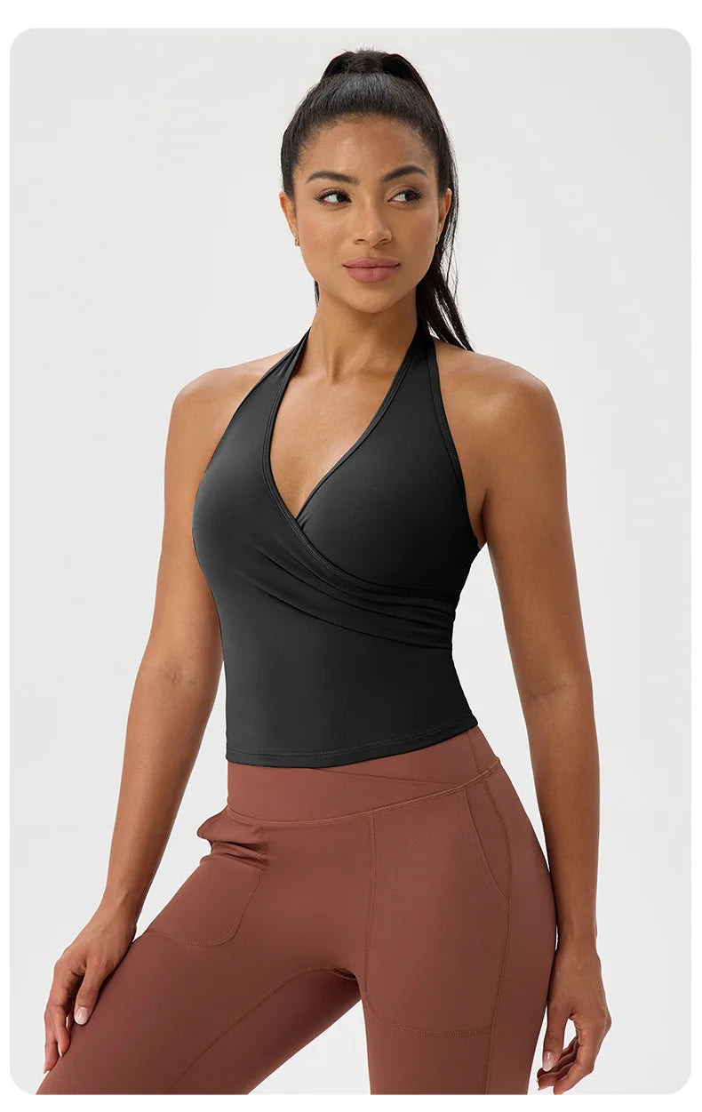No. 5 Tank Top, Halter Cut,  V Neck, Front Wrap, Waist Length