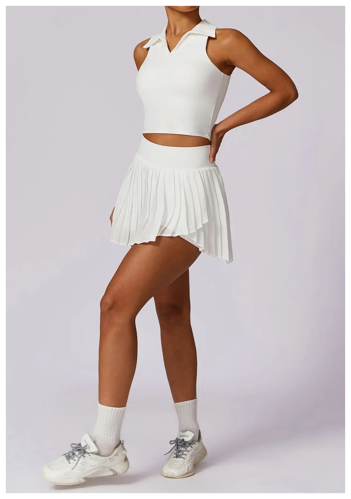 No. 7 Matching Set, Tennis Pleated Skirt With Under Shorts And Pocket, Sleeveless Collar Shirt