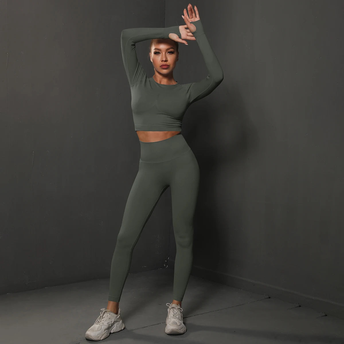 No. 4 Matching Set, Long Sleeve, Compressive, Cropped Training Shirt With Lifting Legging