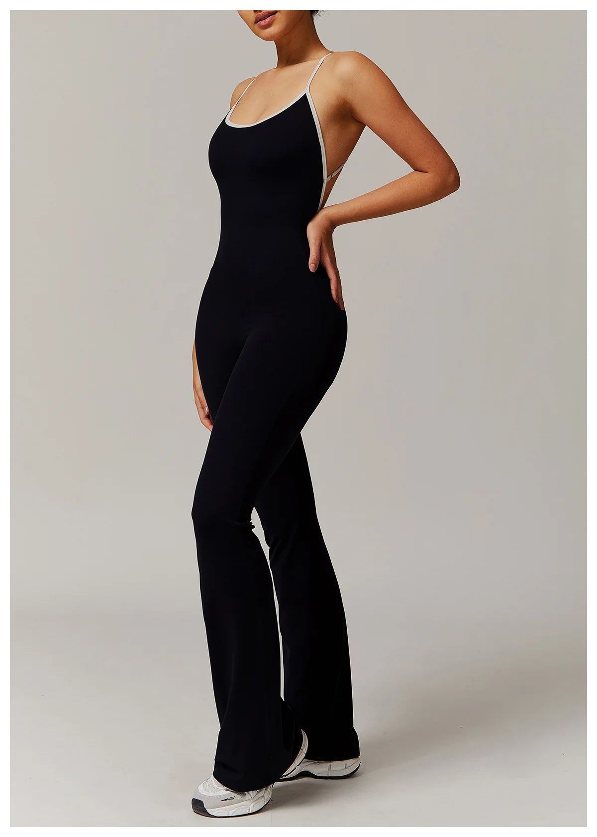 No. 5 Bodysuit, V-Back With Cross Back Straps, Flare Pant, Spaghetti Strap, Scoop Neck