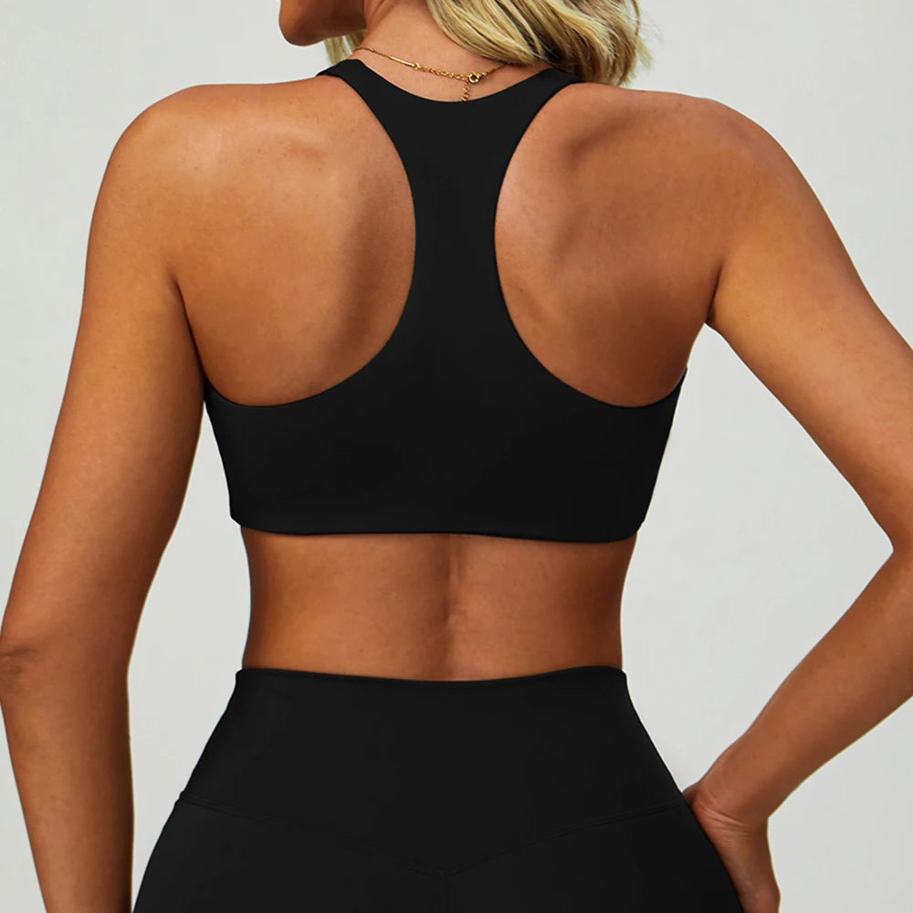No. 6 Sports Bra, Classic Fit, Racerback, V- Neck, Dry Fit, High Compression, Shock Absorption