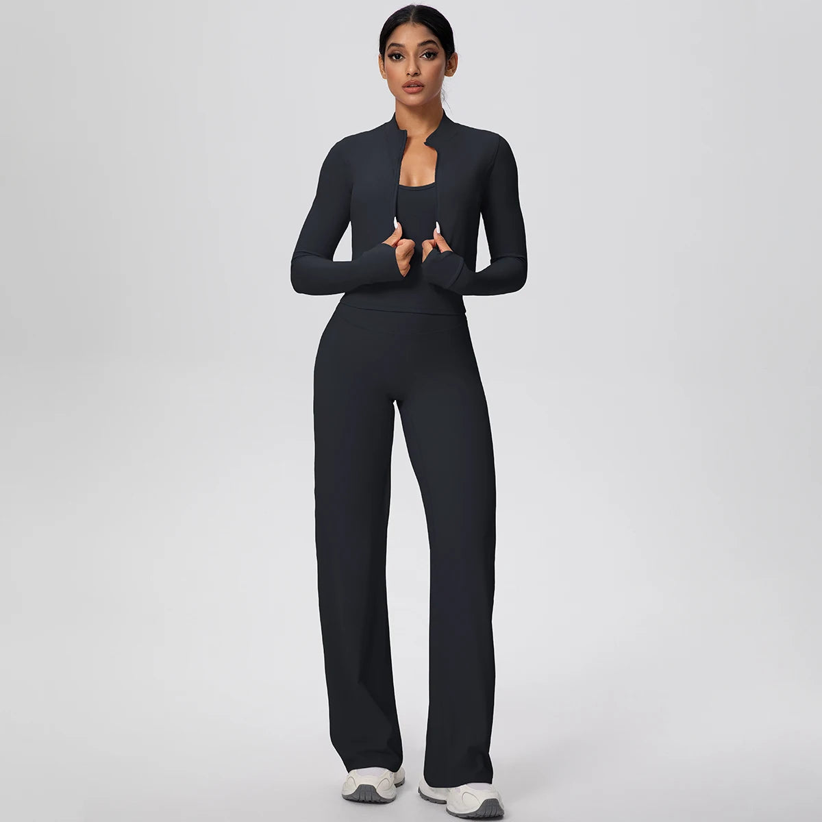 No. 1 Matching Set, 3 PC Full Zip Jacket, Halter Tank, and Wide Leg Pant