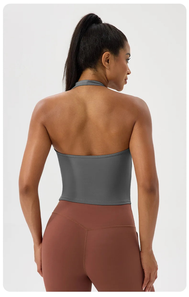 No. 5 Tank Top, Halter Cut,  V Neck, Front Wrap, Waist Length