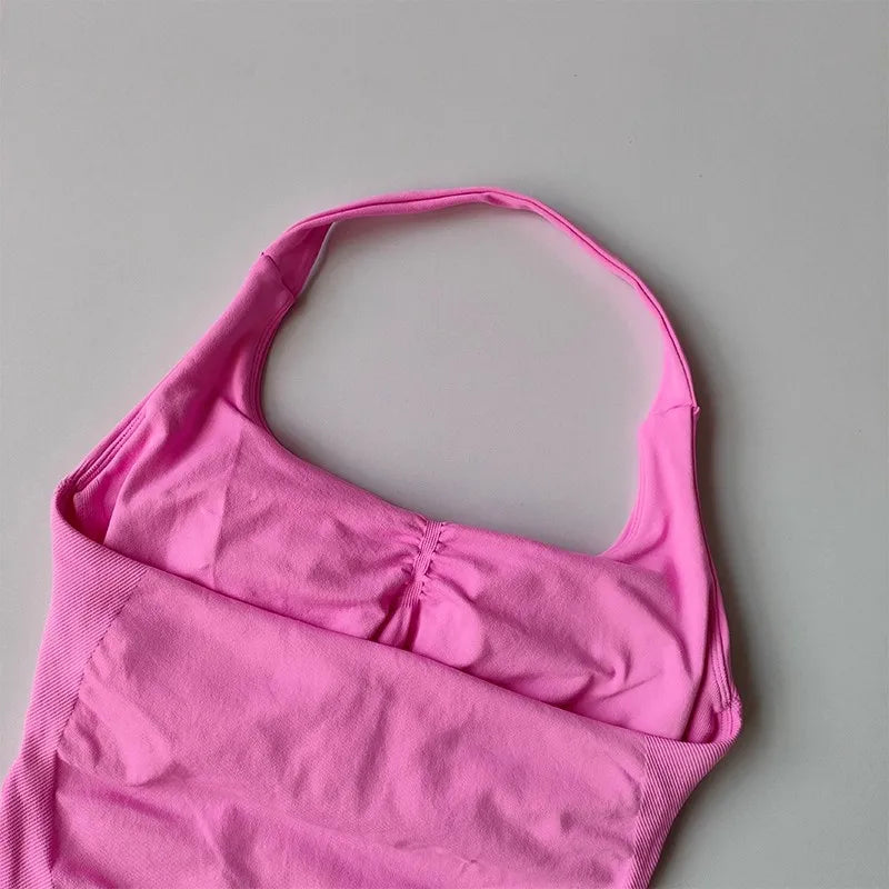 No. 2 Tank Top, Halter Cut, Bare Shoulder, Open Upper Back, Built In Bra