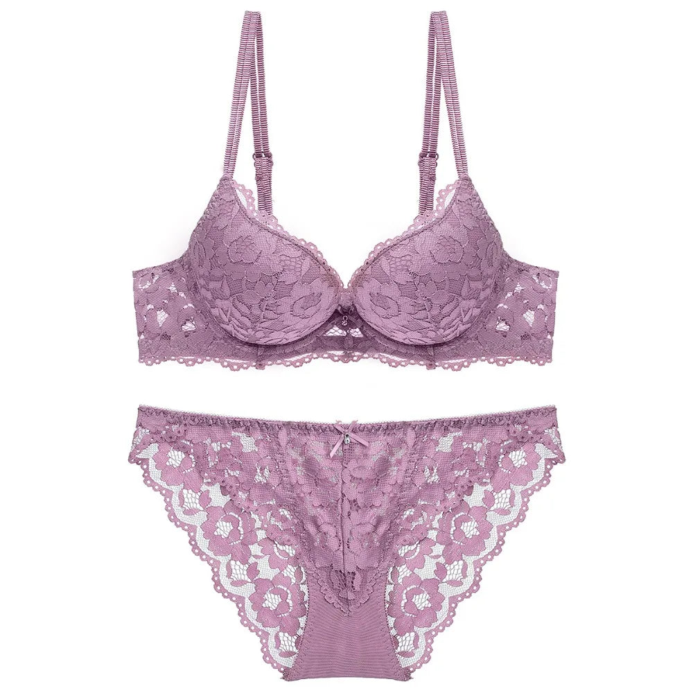 No. 5 Lingerie Set, 2 PC, Tear Shaped Push Up Bra With Full Coverage, Delicate, Lace Panty