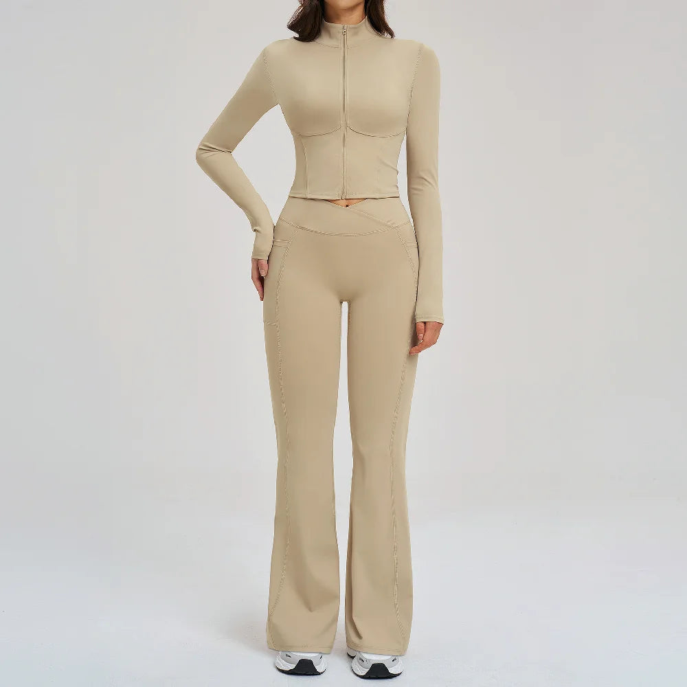 No. 8 Jacket, 2PC, Cropped, Corset, Jacket With Crossover, High-Waist Flared Legging