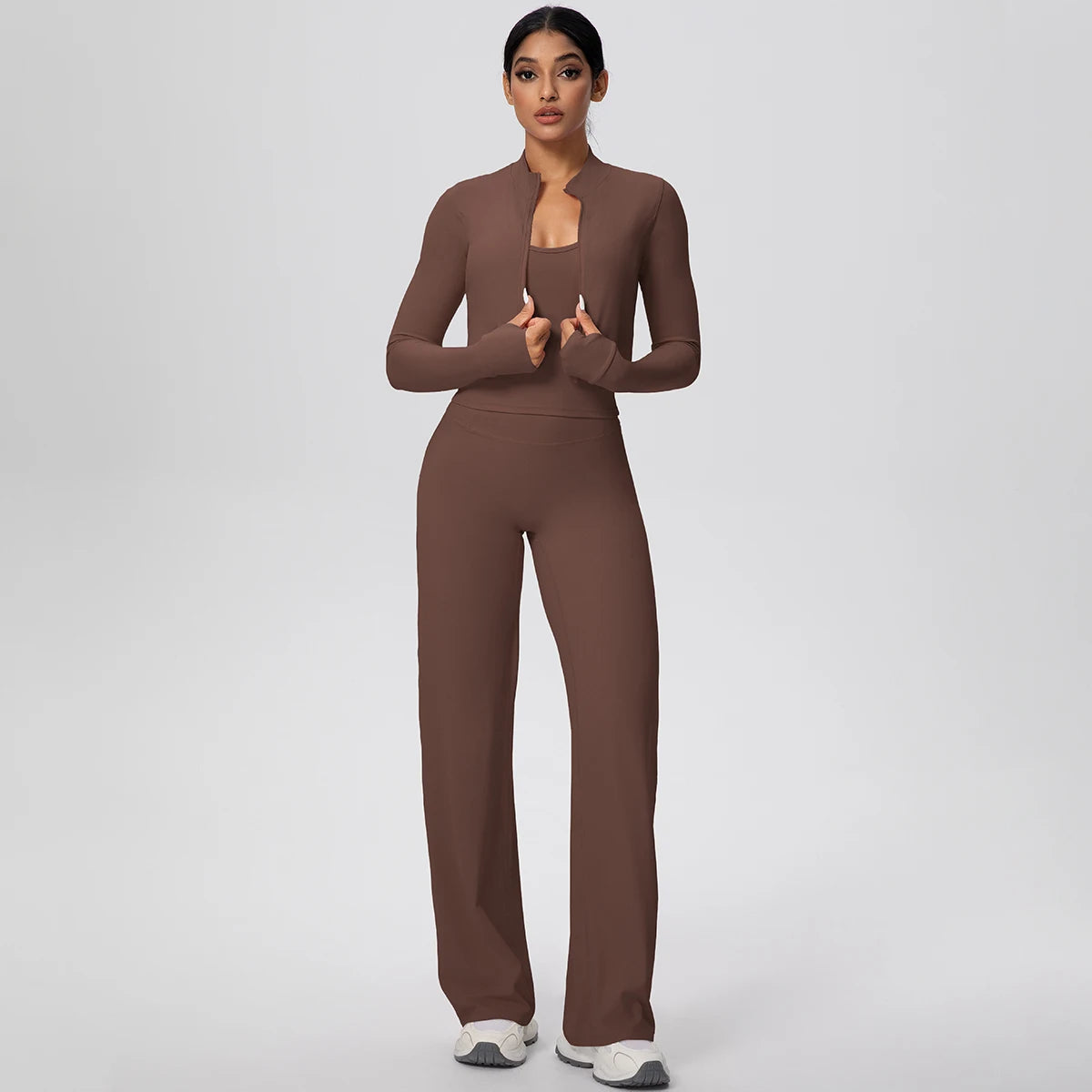 No. 1 Matching Set, 3 PC Full Zip Jacket, Halter Tank, and Wide Leg Pant