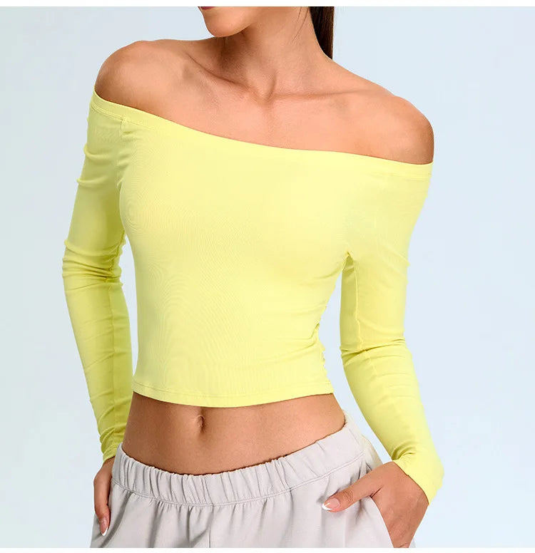 No. 2 Long Sleeve Shirt, Bare Shoulder, Boat Neckline, 4 Way Stretch, Soft Essential