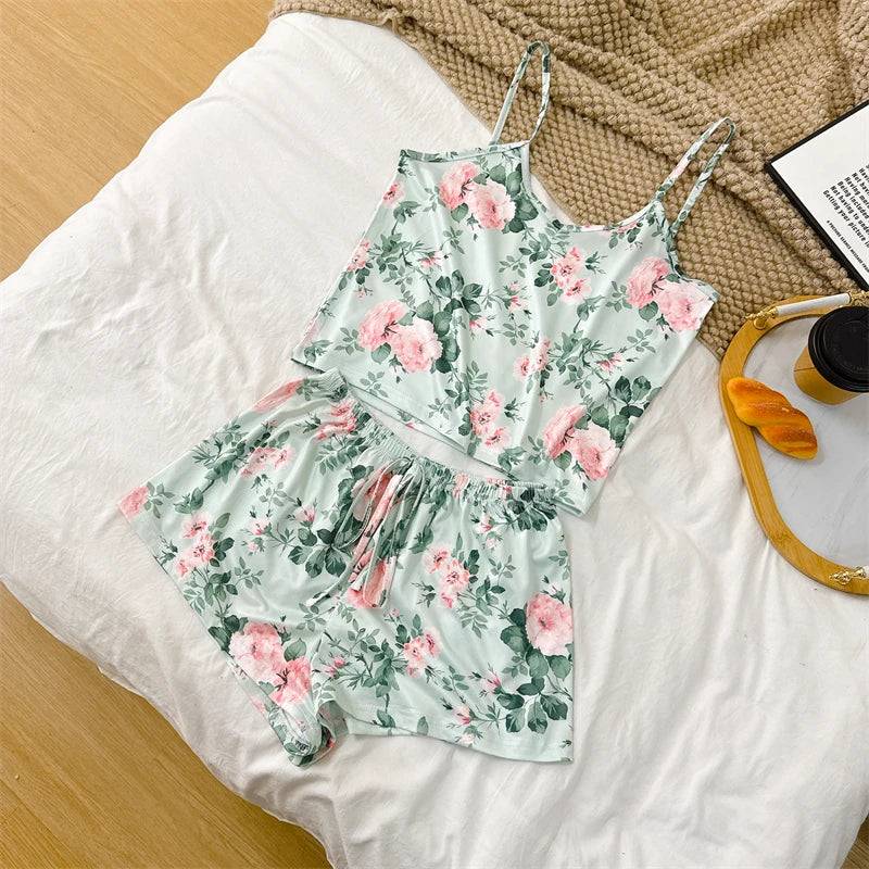 No. 3 Sleepwear Set, 2PC, Coquette Summer Print Sets, 4 Way Stretch Tank Top, Matching Short