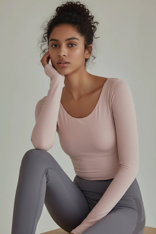 No. 8 Long Sleeve Shirt, Ballet, Criss Cross Back, Built in Padding, Sits High on Waist
