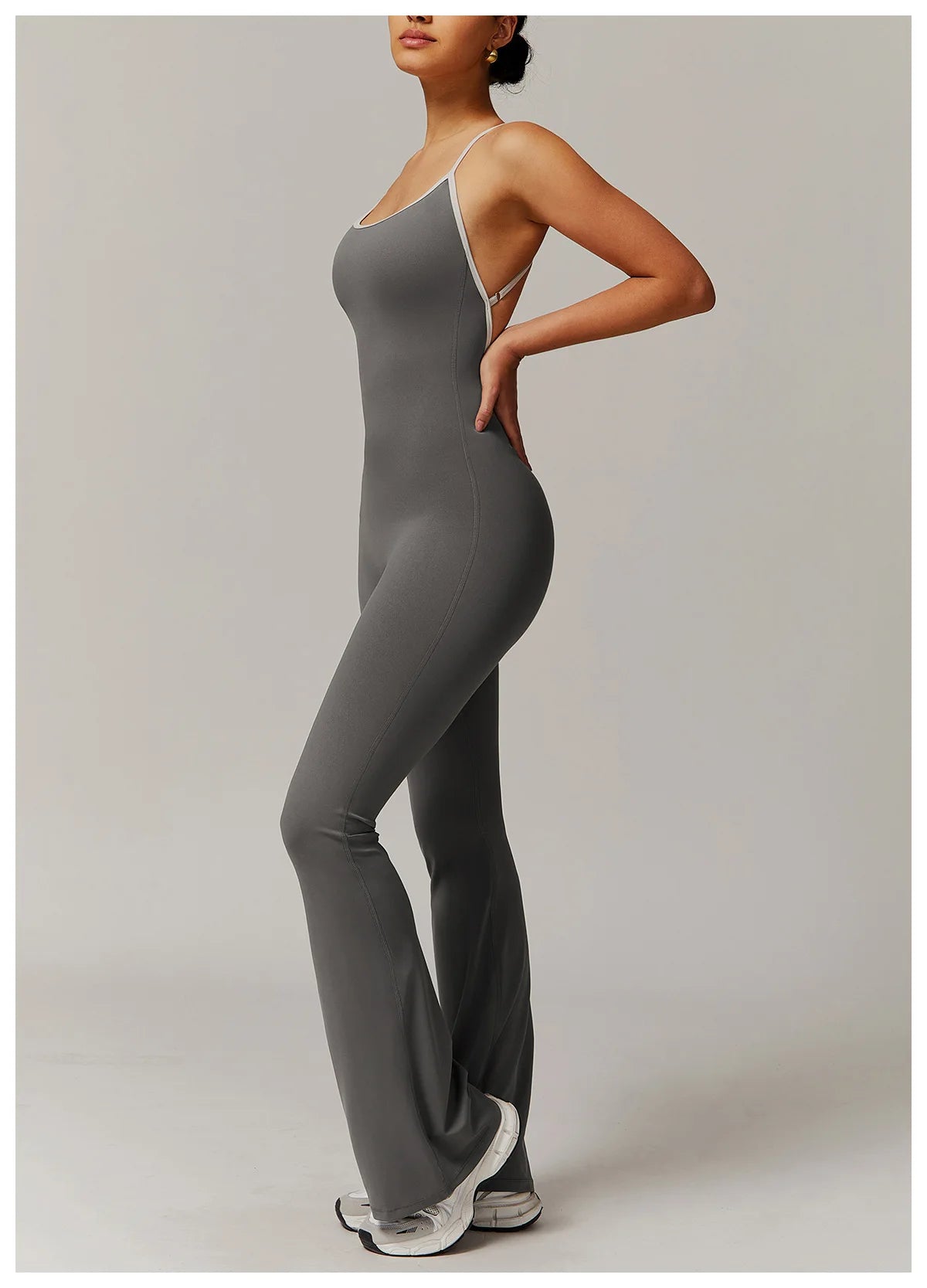 No. 5 Bodysuit, V-Back With Cross Back Straps, Flare Pant, Spaghetti Strap, Scoop Neck